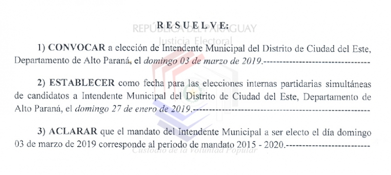 TSJE convoca a Elecciones Municipales en Ciudad del Este