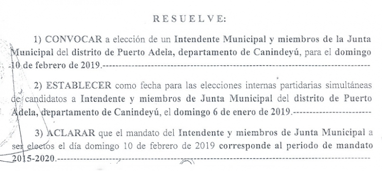 TSJE convoca a Elecciones Municipales en distrito de Puerto Adela