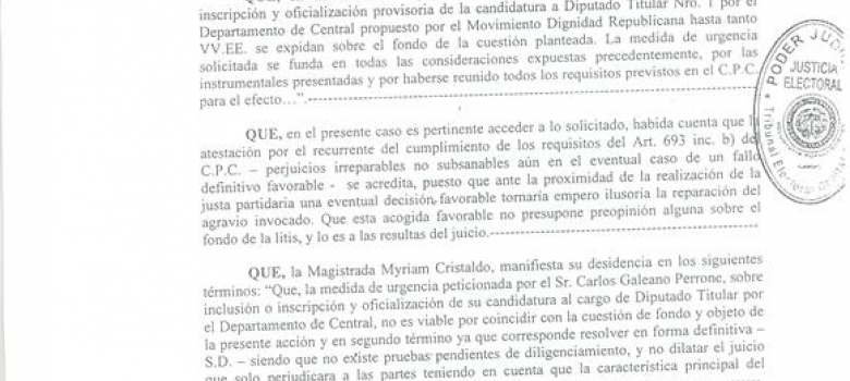 TEC Segunda Sala aprobó pedido de inscripción provisoria de la candidatura de Carlos Galeano Perrone 