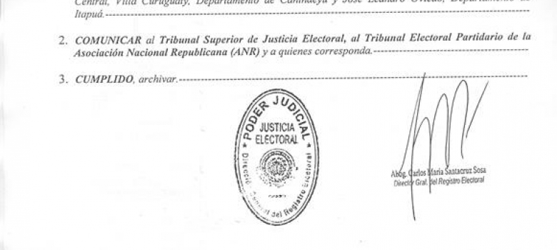 Justicia Electoral certifica padrón de afiliados de la ANR 