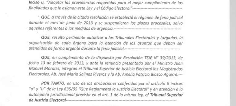 TSJE establece régimen de Feria Judicial durante el mes de junio del presente año