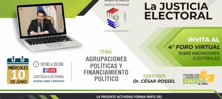 Cuarto Foro Virtual, organizado por la Justicia Electoral, será sobre Financiamiento Político