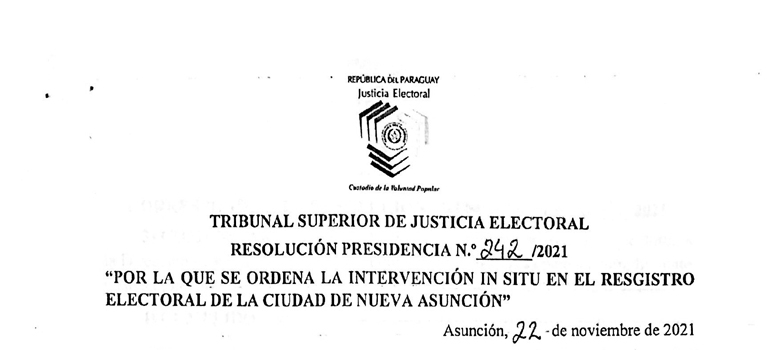 Presidente del TSJE interviene oficina del Registro Electoral de Nueva Asunción