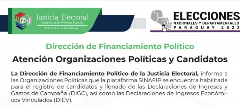 SINAFIP disponible para que organizaciones politicas cumplan con la Ley de Financiamiento Político