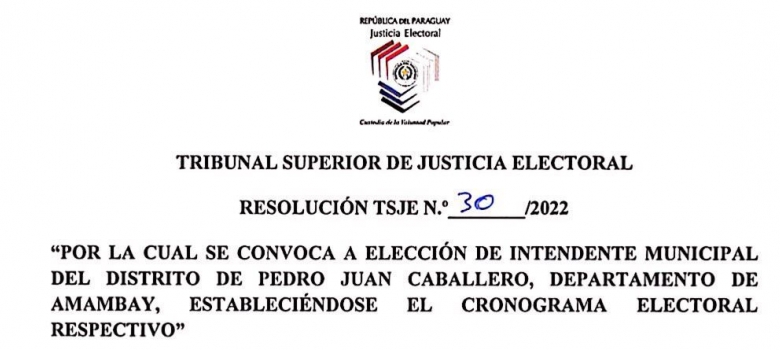 TSJE define Cronograma Electoral para elecciones en Pedro Juan Caballero