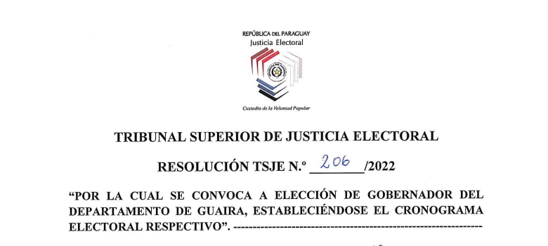 TSJE convoca a elección de nuevo gobernador del Guairá para el 1 de enero
