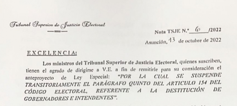 TSJE presentó pedido de suspensión transitoria del Art. 154  del Código Electoral 