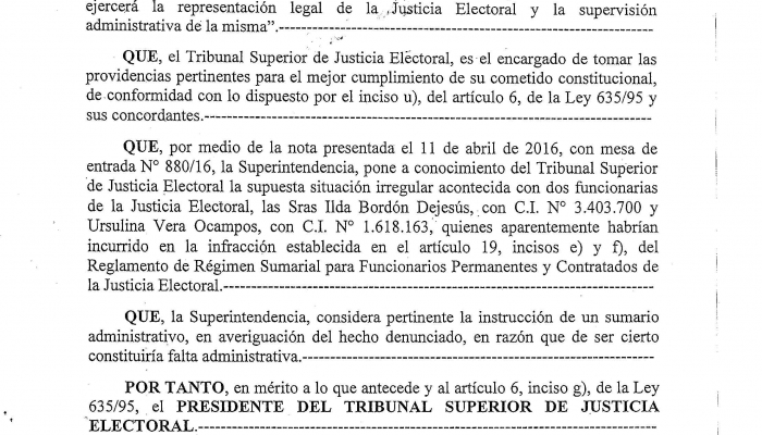 Presidencia del TSJE ordena apertura de sumario administrativo a funcionarias de la Justicia Electoral