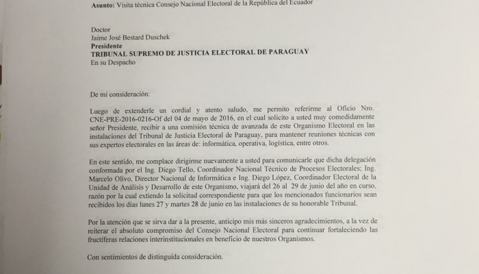 ComisiÃ³n tÃ©cnica electoral de Ecuador llega para adquirir conocimiento sobre informÃ¡tica, operatividad y logÃ­stica de la Justicia Electoral