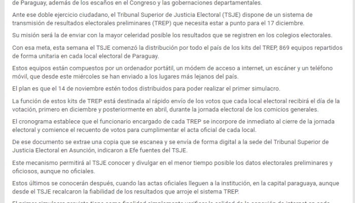 Prestigiosa agencia internacional de noticias destaca aporte del Sistema TREP a la transparencia de los procesos electorales 