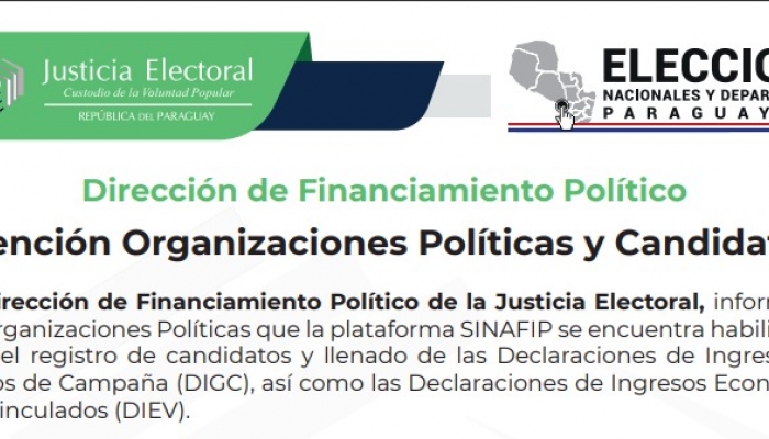 SINAFIP disponible para que organizaciones polÃ­ticas cumplan con la Ley de Financiamiento