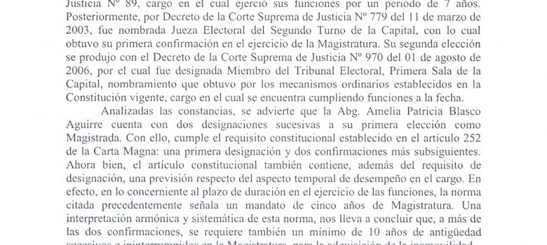 Corte Suprema de Justicia declara inamovible en su cargo a la Magistrada Electoral Patricia Blasco