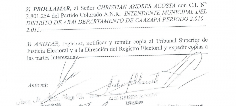 Nuevo intendente de Abaí tomará posesión de cargo el próximo martes 25