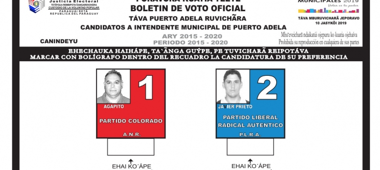 Modelos de Boletines de Voto para las Elecciones Municipales en Puerto Adela