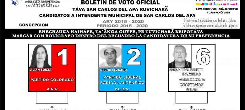 Diseñan modelo oficial del boletín de voto para las Elecciones de Intendente de San Carlos del Apa