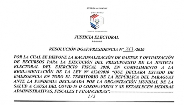 Presidencia del TSJE dispone racionalizaciÃ³n de gastos del Presupuesto de la Justicia Electoral
