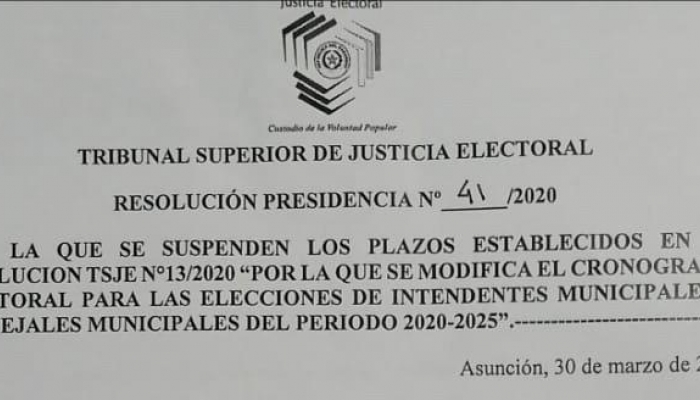 TSJE suspende plazos establecidos en el Cronograma Electoral para las Municipales 2020