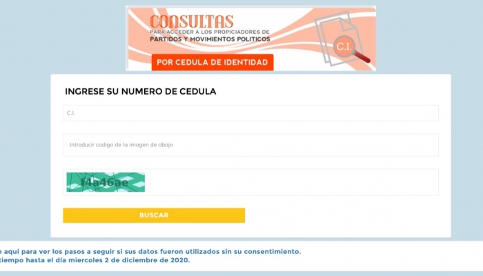 CiudadanÃ­a puede verificar si sus datos fueron usados sin permiso para formaciÃ³n de partidos o movimientos polÃ­ticos