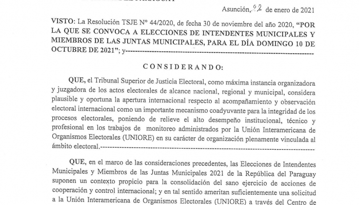 TSJE solicita conformaciÃ³n de misiones electorales a organismos internacionales con miras a Elecciones Municipales 